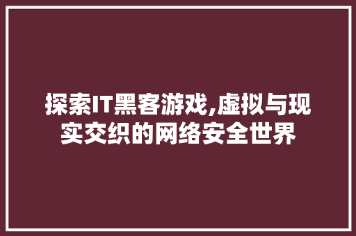 探索IT黑客游戏,虚拟与现实交织的网络安全世界