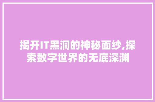 揭开IT黑洞的神秘面纱,探索数字世界的无底深渊
