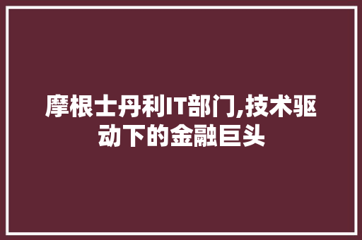 摩根士丹利IT部门,技术驱动下的金融巨头