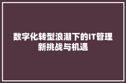 数字化转型浪潮下的IT管理新挑战与机遇