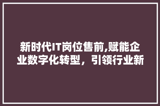 新时代IT岗位售前,赋能企业数字化转型，引领行业新潮流