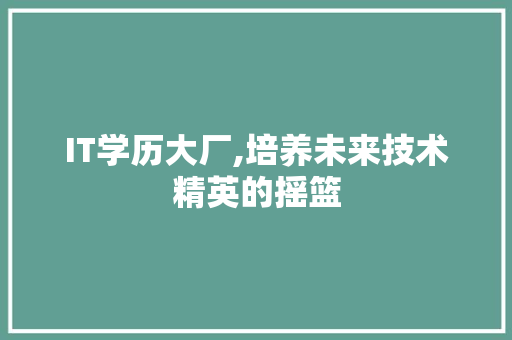 IT学历大厂,培养未来技术精英的摇篮
