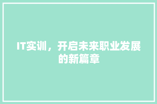 IT实训，开启未来职业发展的新篇章