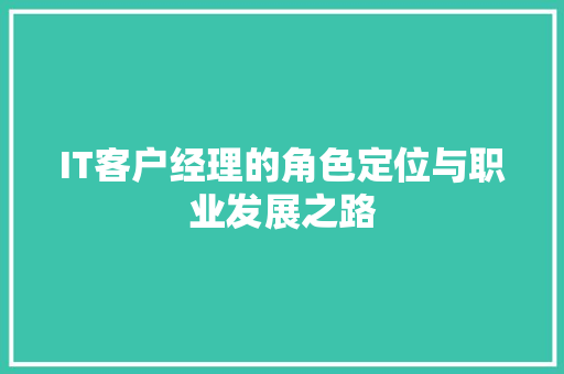 IT客户经理的角色定位与职业发展之路