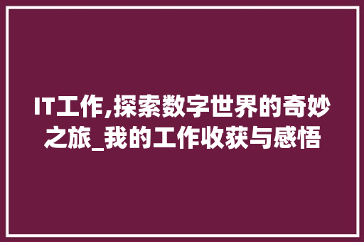 IT工作,探索数字世界的奇妙之旅_我的工作收获与感悟