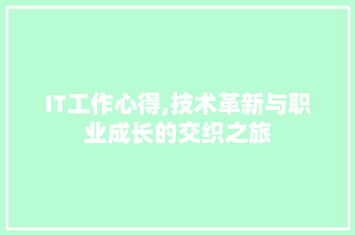 IT工作心得,技术革新与职业成长的交织之旅