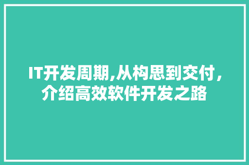 IT开发周期,从构思到交付，介绍高效软件开发之路