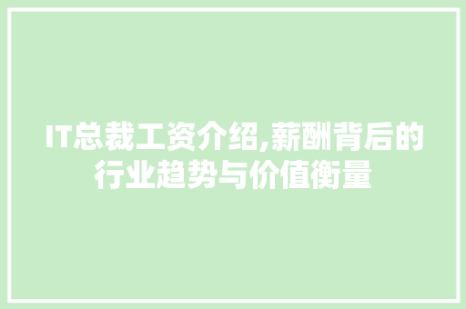 IT总裁工资介绍,薪酬背后的行业趋势与价值衡量