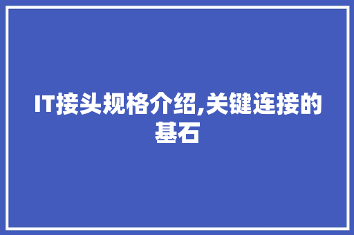 IT接头规格介绍,关键连接的基石