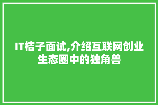 IT桔子面试,介绍互联网创业生态圈中的独角兽