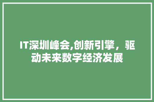 IT深圳峰会,创新引擎，驱动未来数字经济发展