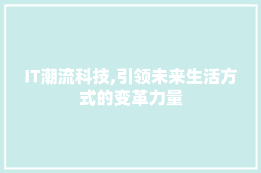 IT潮流科技,引领未来生活方式的变革力量
