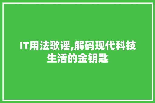 IT用法歌谣,解码现代科技生活的金钥匙