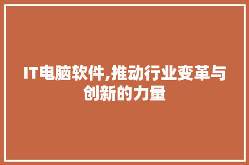 IT电脑软件,推动行业变革与创新的力量