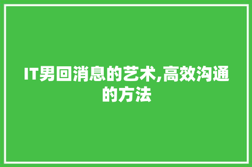 IT男回消息的艺术,高效沟通的方法