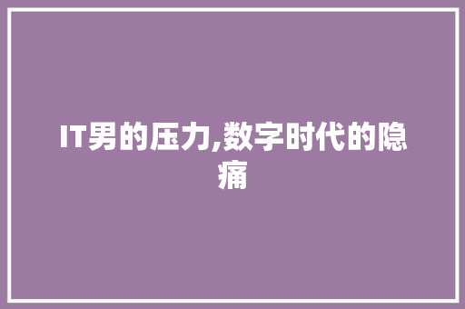 IT男的压力,数字时代的隐痛