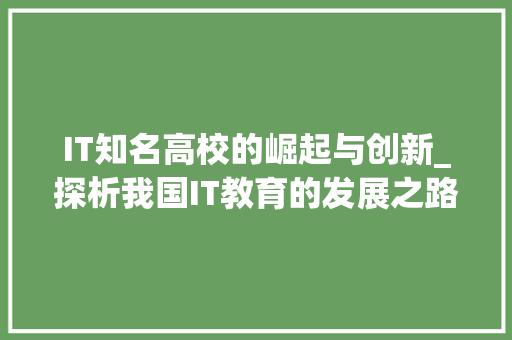 IT知名高校的崛起与创新_探析我国IT教育的发展之路