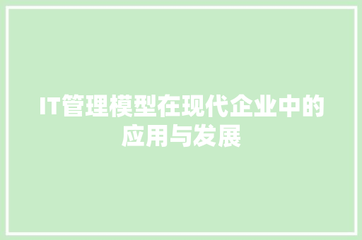 IT管理模型在现代企业中的应用与发展