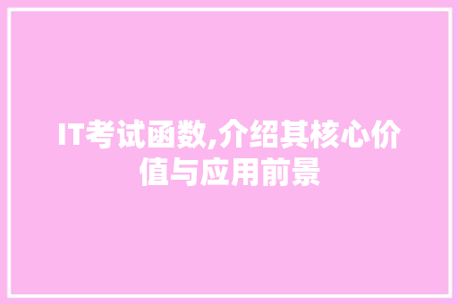 IT考试函数,介绍其核心价值与应用前景