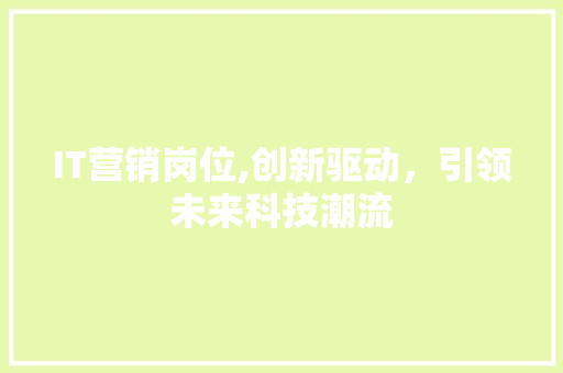IT营销岗位,创新驱动，引领未来科技潮流