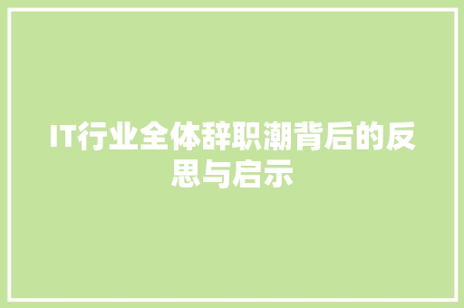 IT行业全体辞职潮背后的反思与启示
