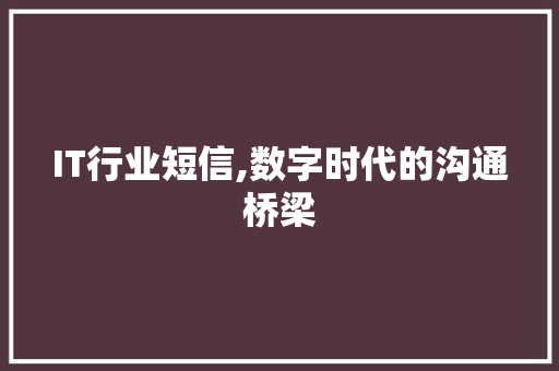 IT行业短信,数字时代的沟通桥梁