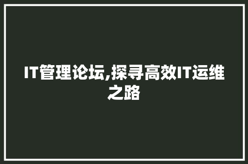 IT管理论坛,探寻高效IT运维之路