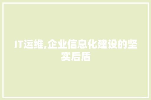 IT运维,企业信息化建设的坚实后盾