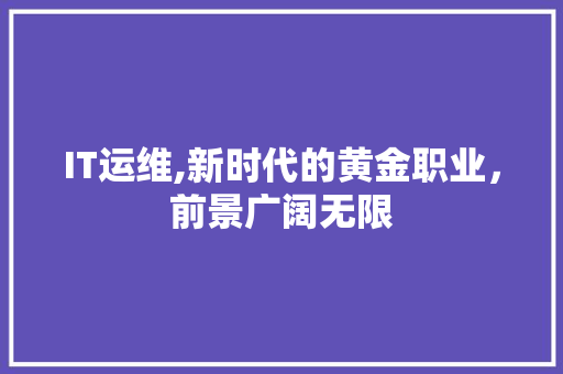 IT运维,新时代的黄金职业，前景广阔无限