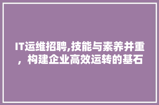 IT运维招聘,技能与素养并重，构建企业高效运转的基石