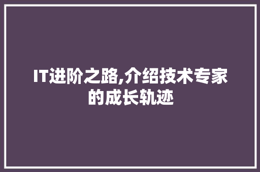 IT进阶之路,介绍技术专家的成长轨迹