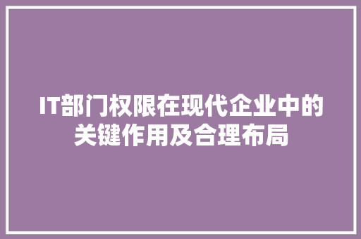 IT部门权限在现代企业中的关键作用及合理布局