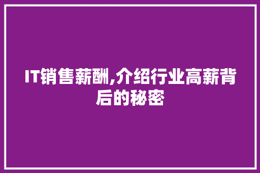 IT销售薪酬,介绍行业高薪背后的秘密