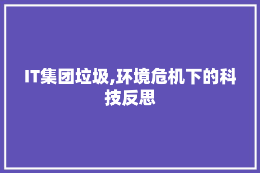 IT集团垃圾,环境危机下的科技反思