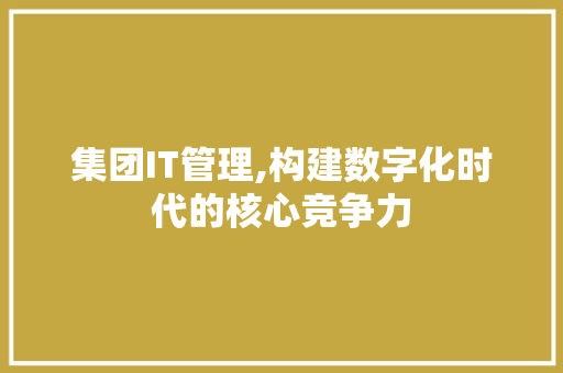 集团IT管理,构建数字化时代的核心竞争力