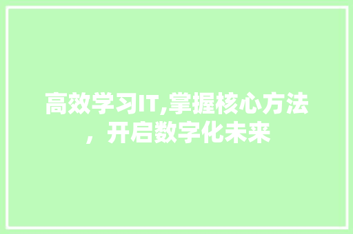 高效学习IT,掌握核心方法，开启数字化未来