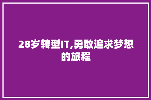 28岁转型IT,勇敢追求梦想的旅程