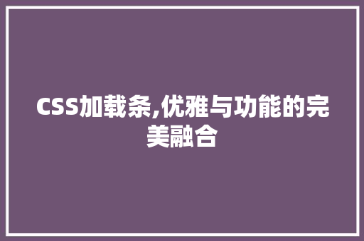 CSS加载条,优雅与功能的完美融合