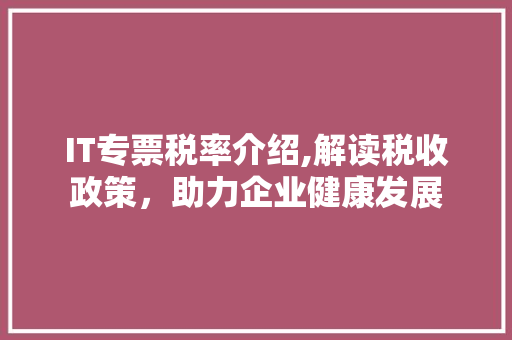 IT专票税率介绍,解读税收政策，助力企业健康发展