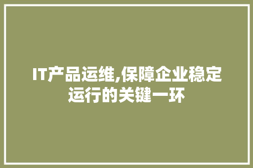 IT产品运维,保障企业稳定运行的关键一环