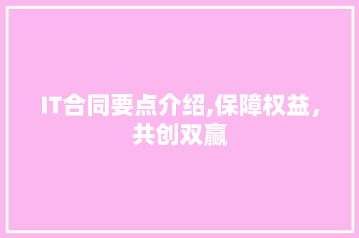 IT合同要点介绍,保障权益，共创双赢