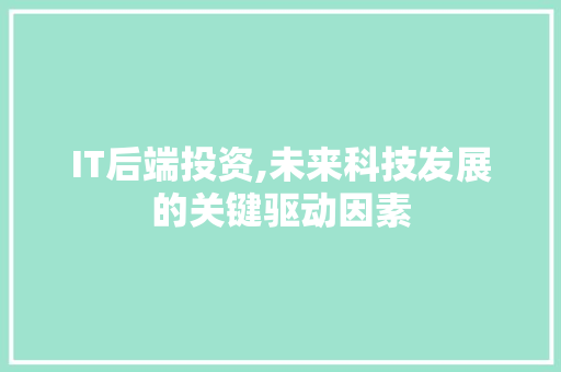 IT后端投资,未来科技发展的关键驱动因素
