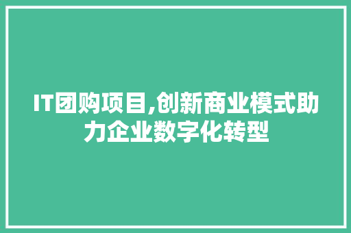 IT团购项目,创新商业模式助力企业数字化转型
