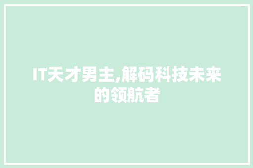 IT天才男主,解码科技未来的领航者
