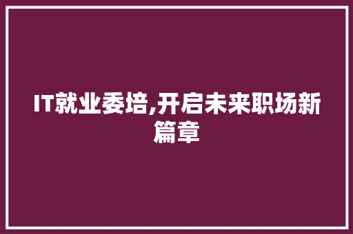 IT就业委培,开启未来职场新篇章
