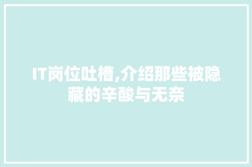 IT岗位吐槽,介绍那些被隐藏的辛酸与无奈