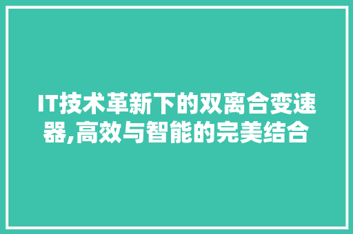 IT技术革新下的双离合变速器,高效与智能的完美结合
