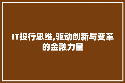 IT投行思维,驱动创新与变革的金融力量