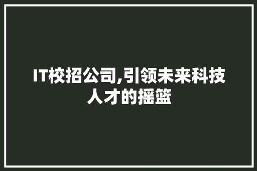 IT校招公司,引领未来科技人才的摇篮