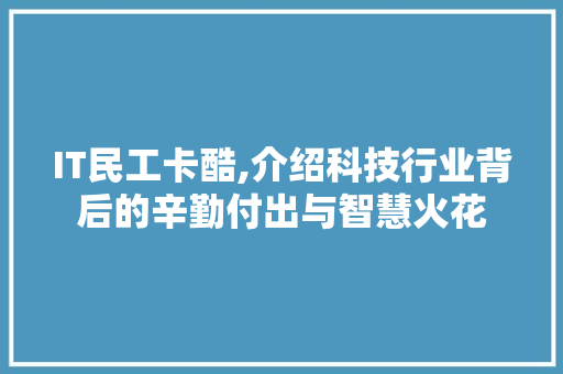 IT民工卡酷,介绍科技行业背后的辛勤付出与智慧火花